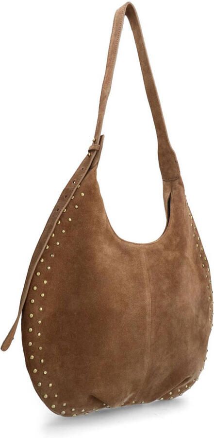 Manfield suede schoudertas met studs bruin - Foto 3