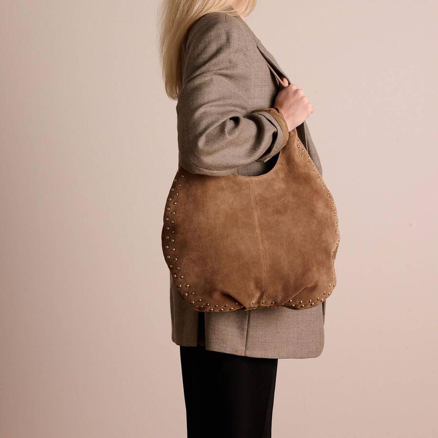 Manfield suede schoudertas met studs bruin - Foto 2