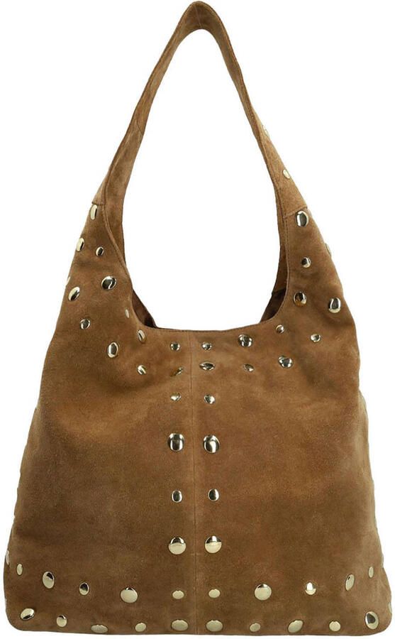 Manfield suede schoudertas met studs cognac - Foto 3
