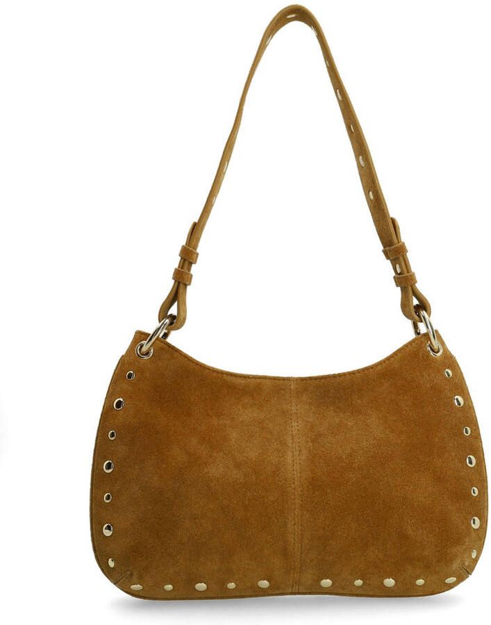 Manfield suede schoudertas met studs cognac - Foto 3