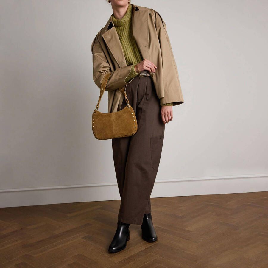 Manfield suede schoudertas met studs cognac - Foto 2