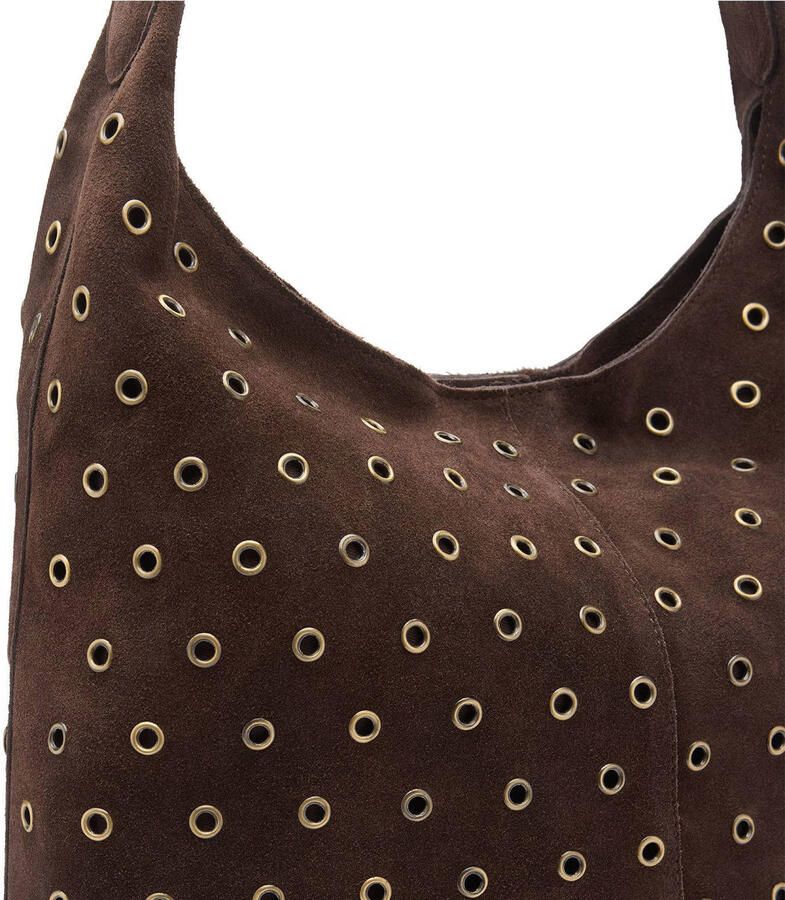 Manfield suede schoudertas met studs donkerbruin - Foto 2