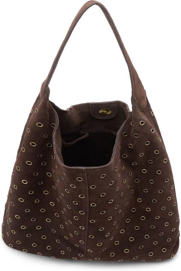 Manfield suede schoudertas met studs donkerbruin - Foto 3