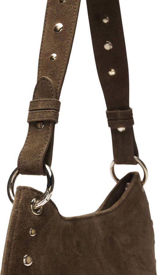 Manfield suede schoudertas met studs donkerbruin - Foto 3
