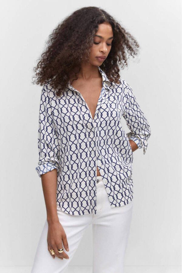 Mango blouse met all over print ecru donkerblauw