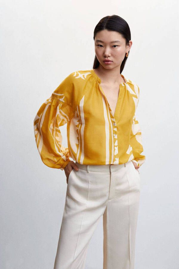 Mango blouse met all over print geel ecru