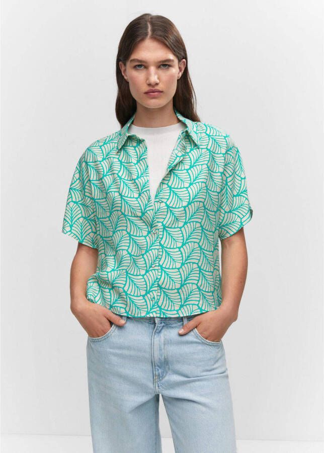 Mango blouse met all over print turquoise