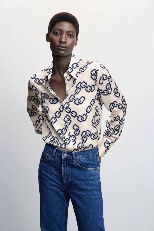 Mango blouse met grafische print ecru blauw