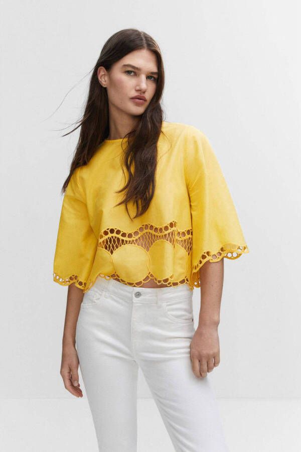 Mango blousetop met borduursels geel