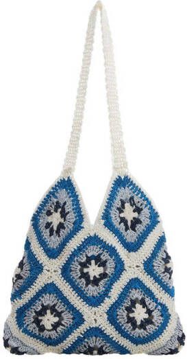 Mango crochet shopper wit blauw