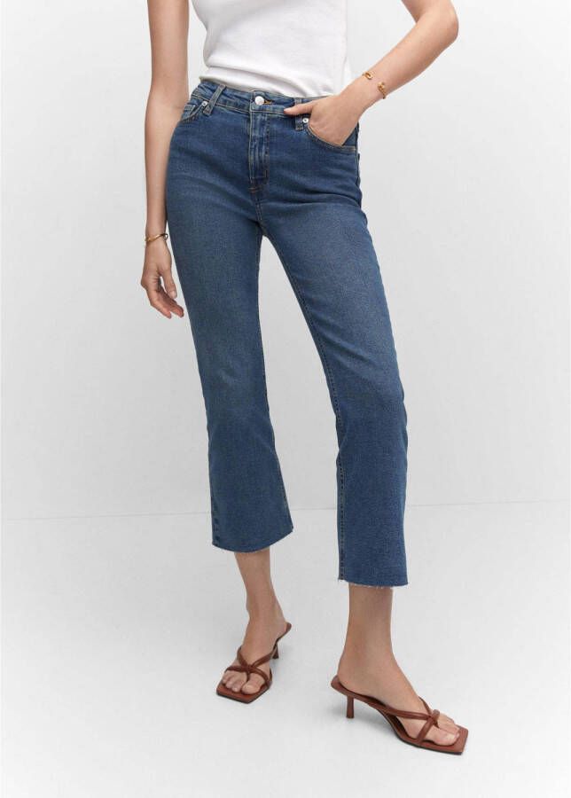 Mango cropped high waist flared jeans medium blue denim