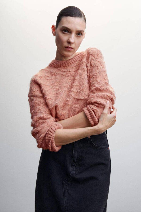 Mango gebreide trui met textuur roze - Kledingwinkel.nl