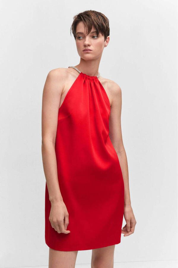 Mango halter jurk Rosi met glitters rood