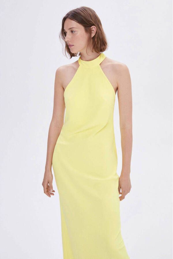 Mango halter maxi jurk Marsella met open rug geel
