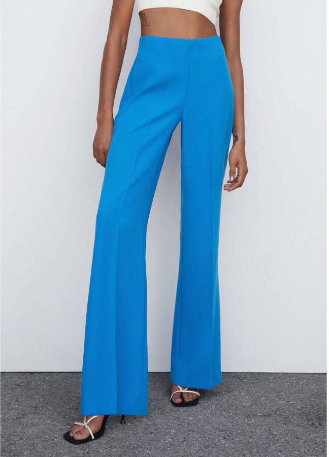 Mango high waist straight fit pantalon blauw