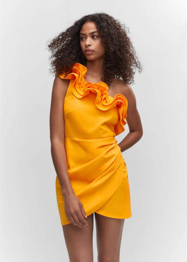 Mango jurk met ruches oranje