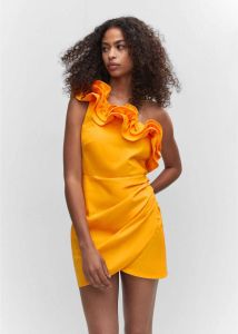 Mango jurk met ruches oranje