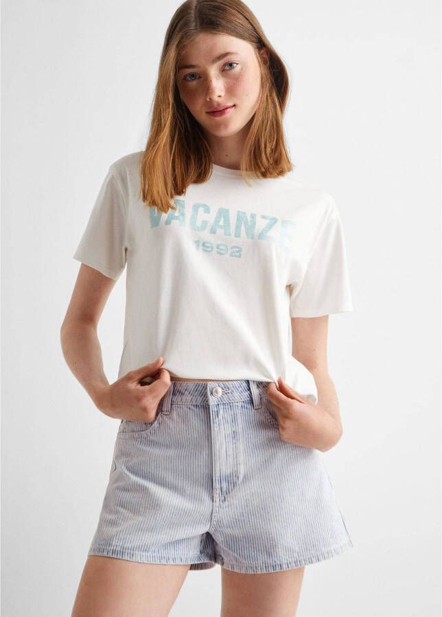 Mango Kids gestreepte high waist casual short lichtblauw