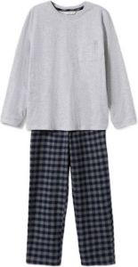Mango Kids geruite pyjama grijs donkerblauw