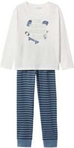 Mango Kids pyjama met gestreepte broek blauw wit