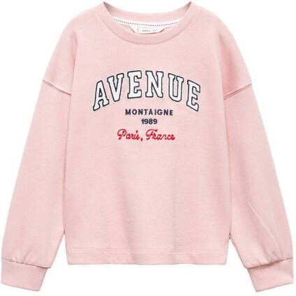 Mango Kids sweater met tekst roze