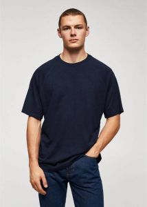 Mango Man gebreid regular fit T-shirt met linnen donkerblauw