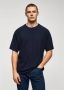 Mango Man gebreid regular fit T-shirt met linnen donkerblauw - Thumbnail 1