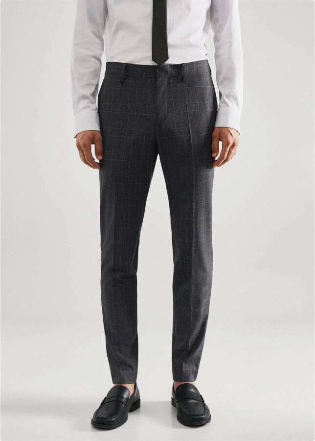 Mango Man geruite slim fit pantalon van gerecycled polyester grijs