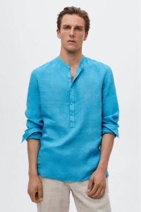 Mango Man linnen regular fit overhemd turquoise
