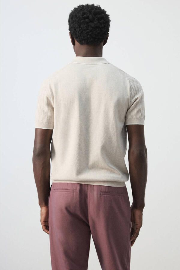 Mango Man boxy polo beige grof gebreid - Foto 3