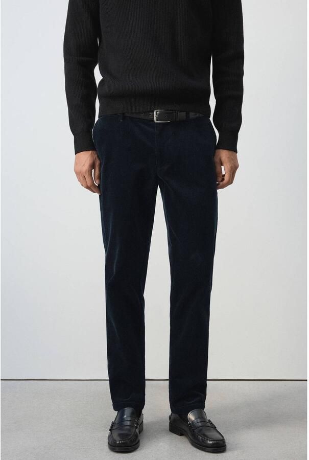 Mango Man coated slim fit broek marine