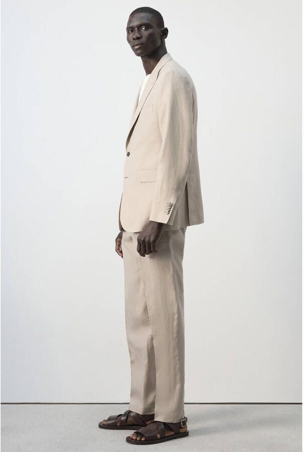Mango Man colbert met linnen beige