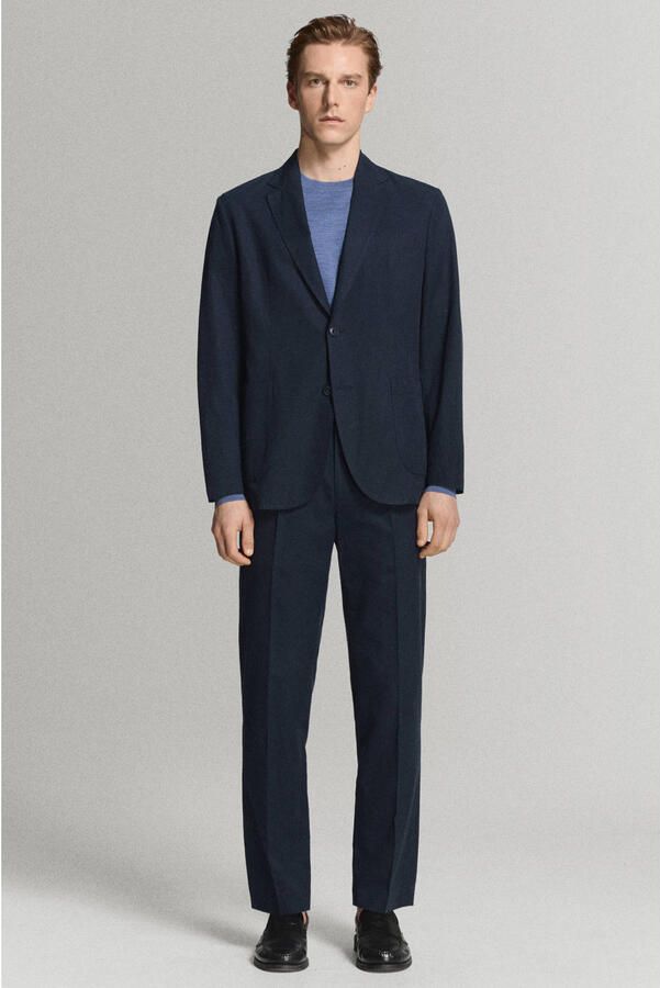Mango Man colbert met linnen donkerblauw - Foto 3