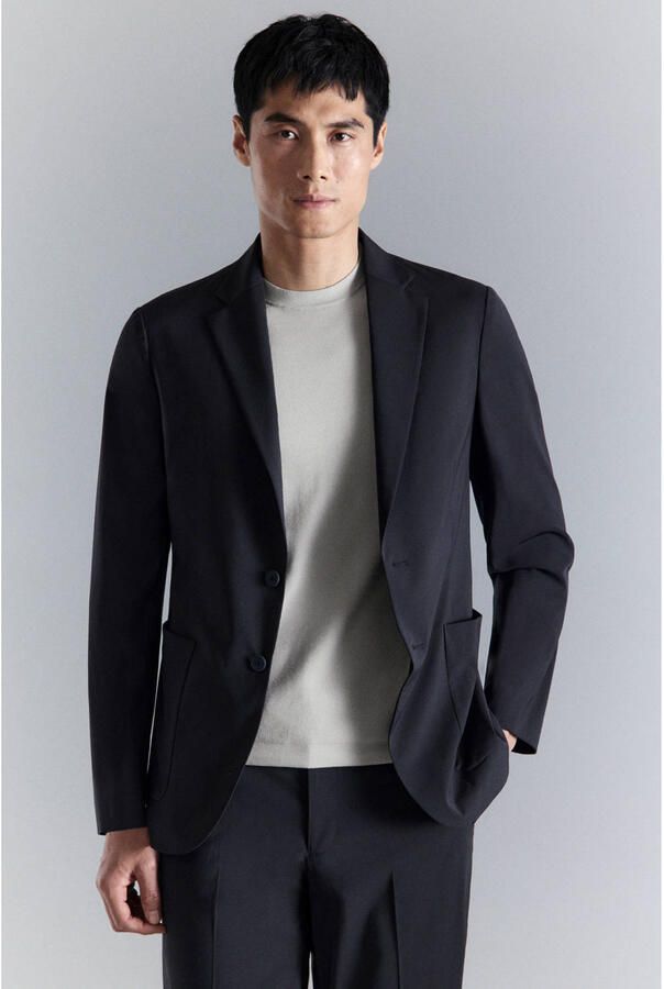 Mango Man colbert met wol donkerblauw
