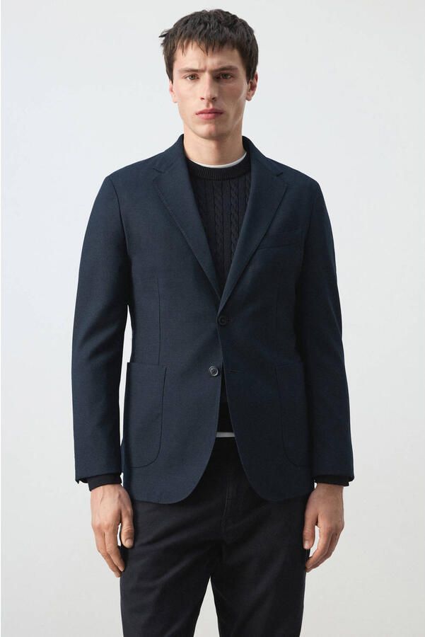 Mango Man colbert met wol donkerblauw