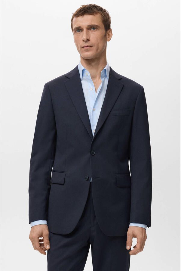 Mango Man colbert met wol donkerblauw