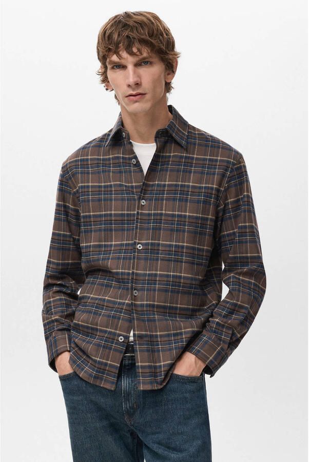 Mango Man Comfort geruit casual overhemd bruin