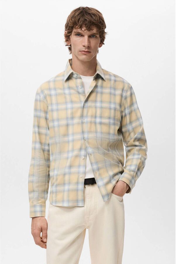Mango Man Comfort geruit casual overhemd geel