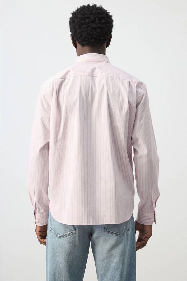 Mango Man comfort gestreepte casual overhemd roze - Foto 2