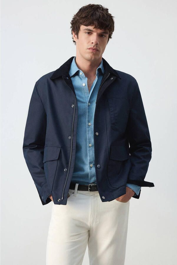 Mango Man corduroy jas donkerblauw