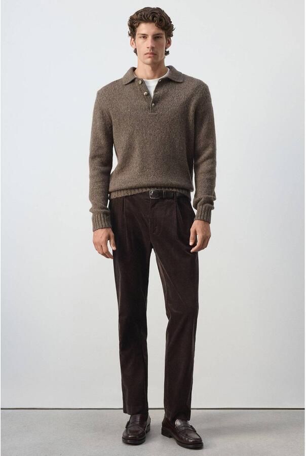 Mango Man corduroy regular fit casual broek donkerbruin - Foto 3