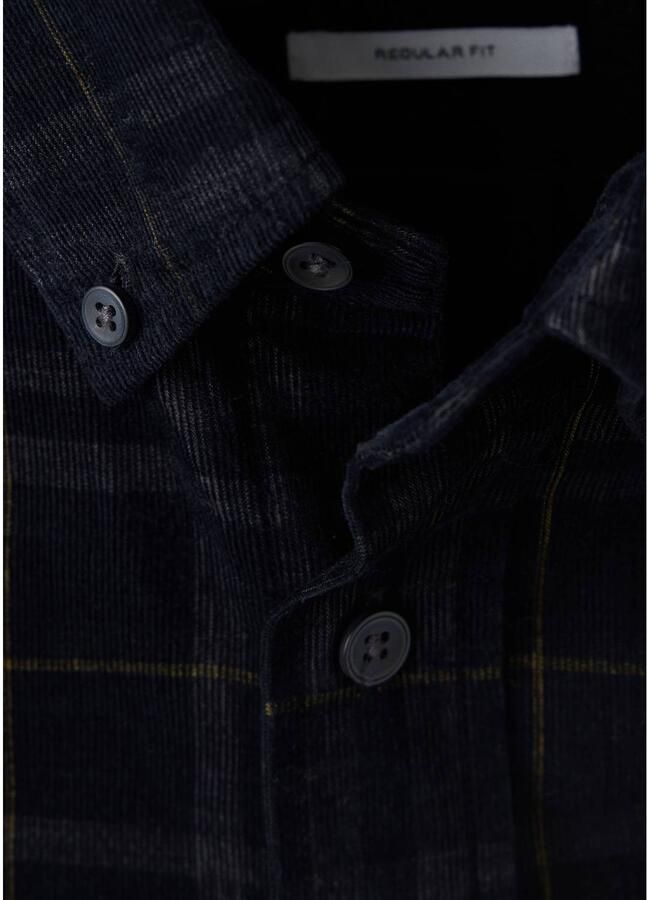 Mango Man corduroy regular fit geruit overhemd marine - Foto 2
