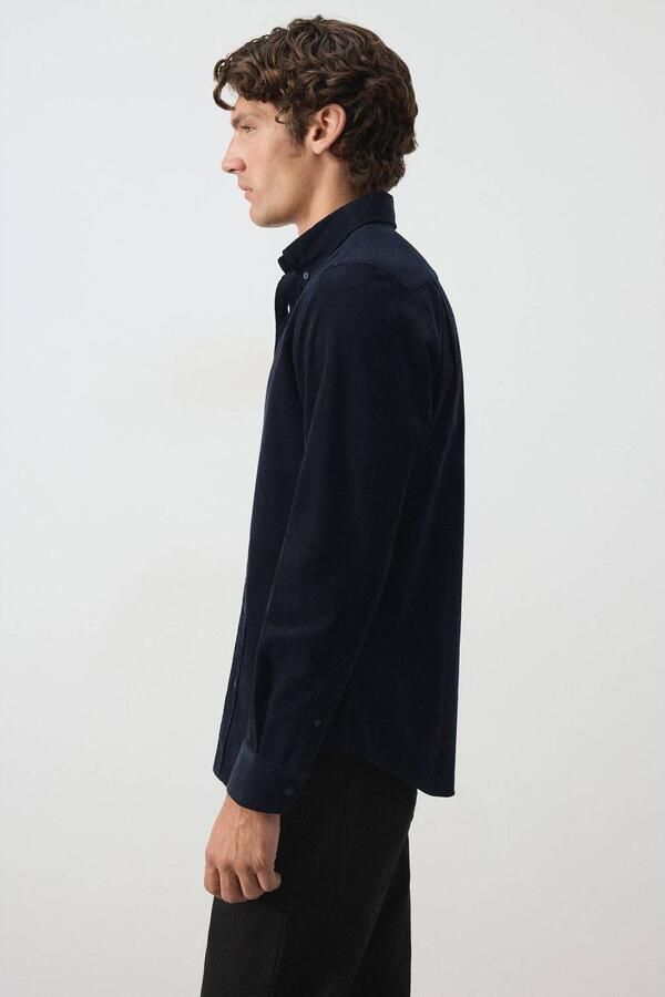 Mango Man corduroy regular fit overhemd donkerblauw - Foto 3