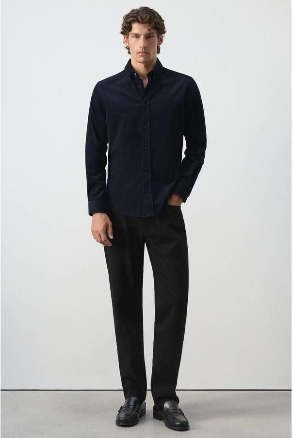 Mango Man corduroy regular fit overhemd donkerblauw - Foto 2