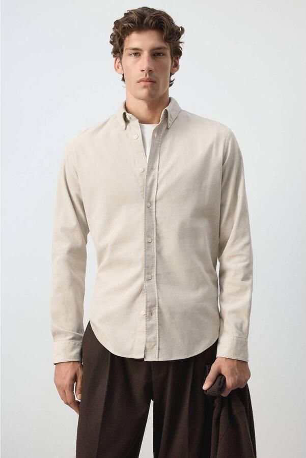 Mango Man corduroy regular fit overhemd pastelgrijs