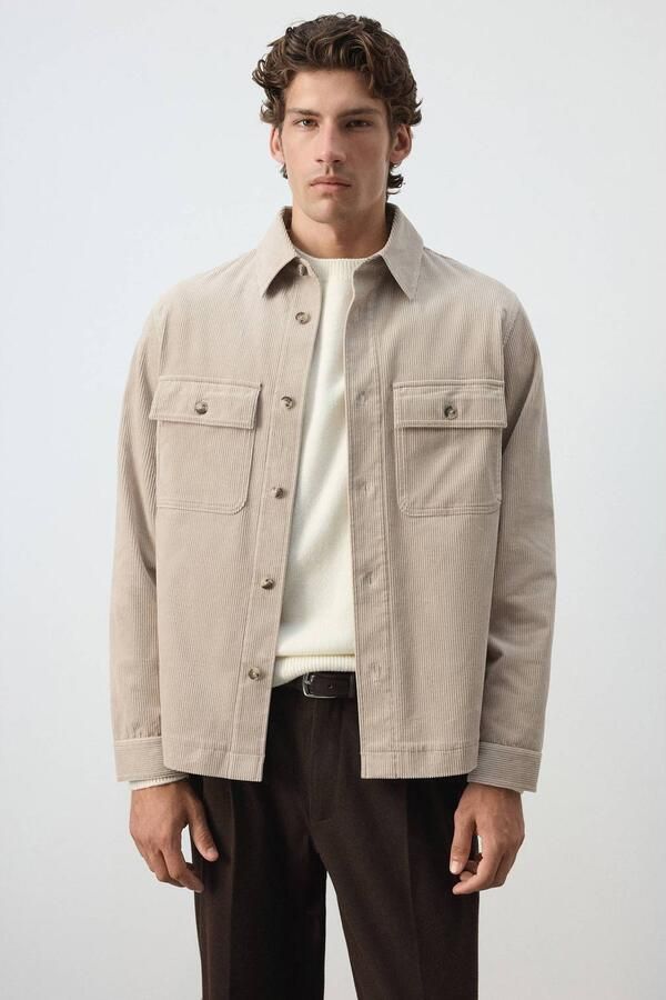 Mango Man corduroy regular fit overshirt beige