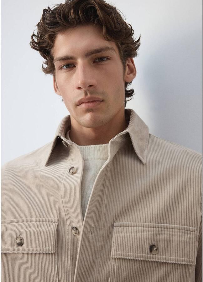 Mango Man corduroy regular fit overshirt beige - Foto 2