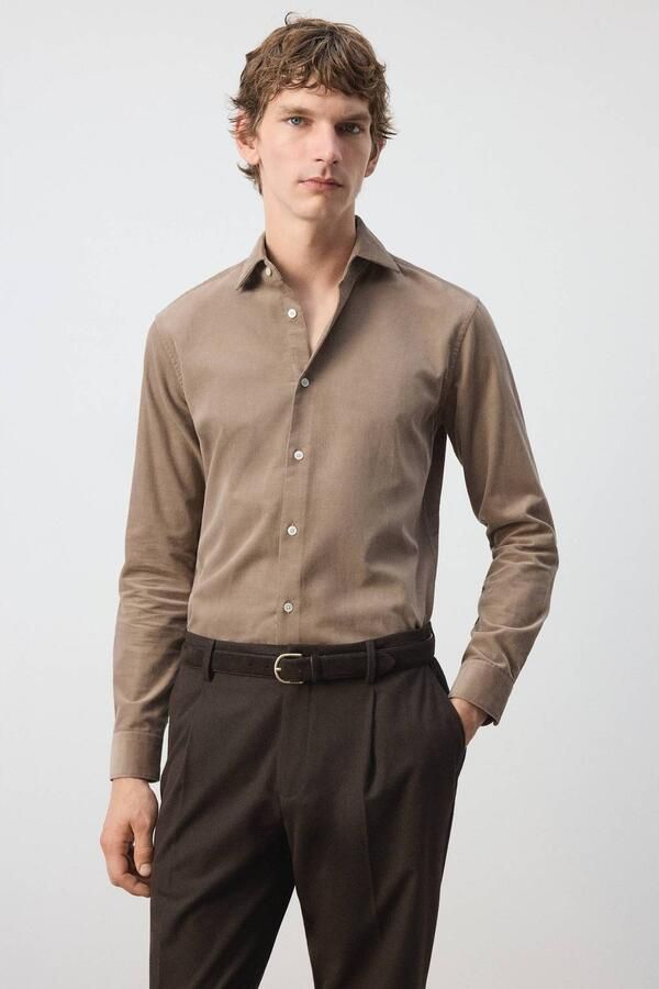 Mango Man corduroy slim fit casual overhemd lichtbeige