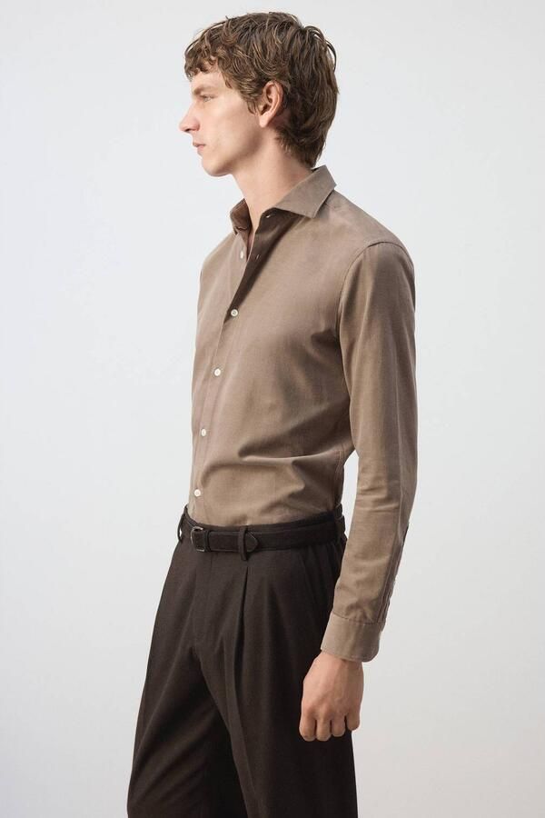 Mango Man corduroy slim fit casual overhemd lichtbeige - Foto 3