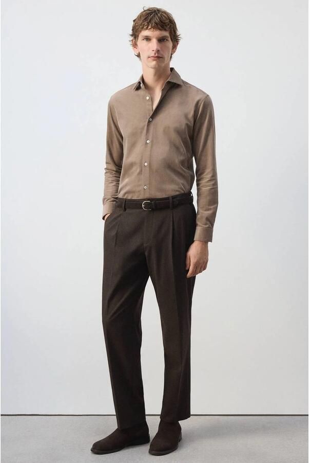 Mango Man corduroy slim fit casual overhemd lichtbeige - Foto 2